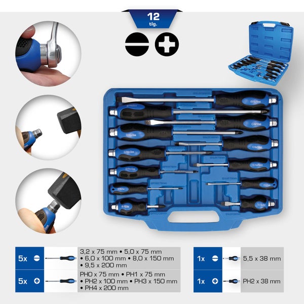 BRILLIANT TOOLS Schraubendreher-Satz mit Schlagkappe 12tlg. Schlitz PH Phillips - BT034012
