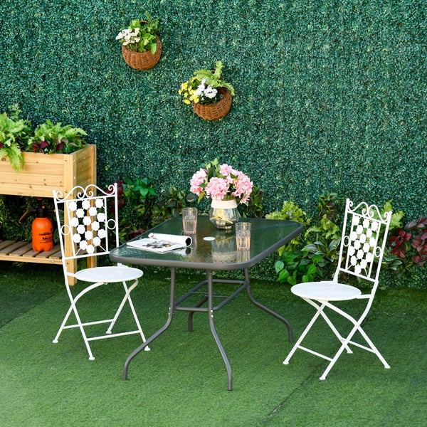 Outsunny Gartentisch, Bistrotisch mit Glasplatte, Schirmloch, 120 x 80 x 70 cm, Hartglas + Metall, Carbongrau