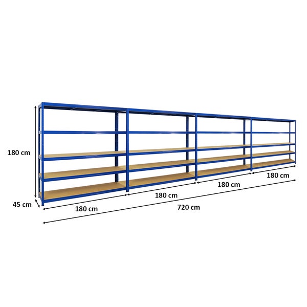 PROREGAL Mega Deal 4x Schwerlastregal Giant Elephant HxBxT 180 x 180 x 45 cm Fachlast 200 kg Blau