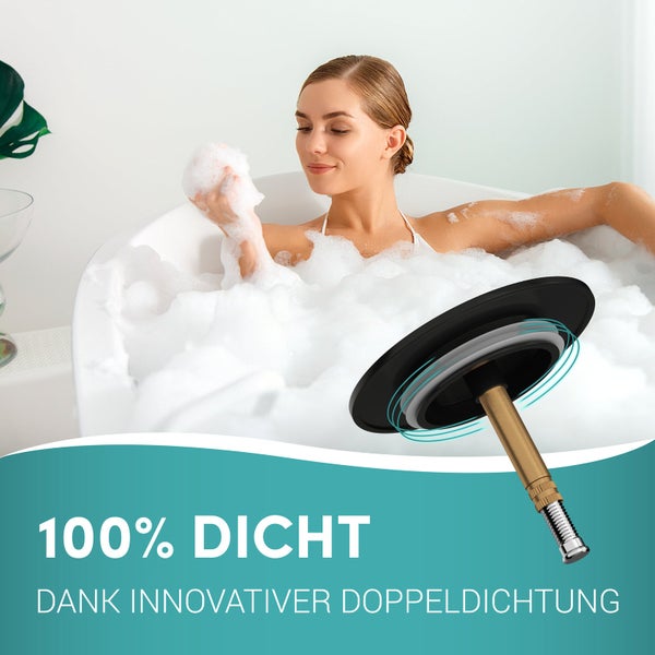 Engelbach® Badewannenstöpsel mit Universaler Passform - integrierte Doppel Dichtung - Schwarz
