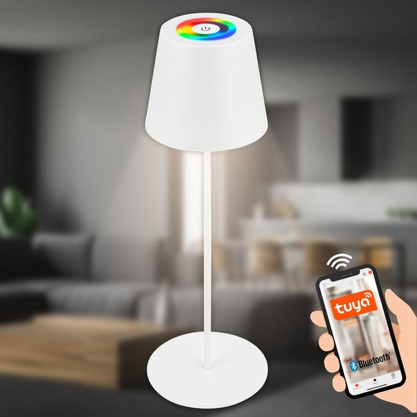 Briloner Coloris LED Tischlampe Smart kabellos, Smart via Appsteuerung, Dimmbar, Speicherfunktion, Timer, Weiß, Ø10,5 x 36 cm