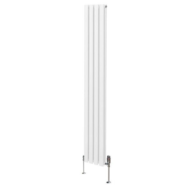 Oval Röhrenheizkörper & Chrom Thermostatventile – 1800mm x 240mm - Weiß