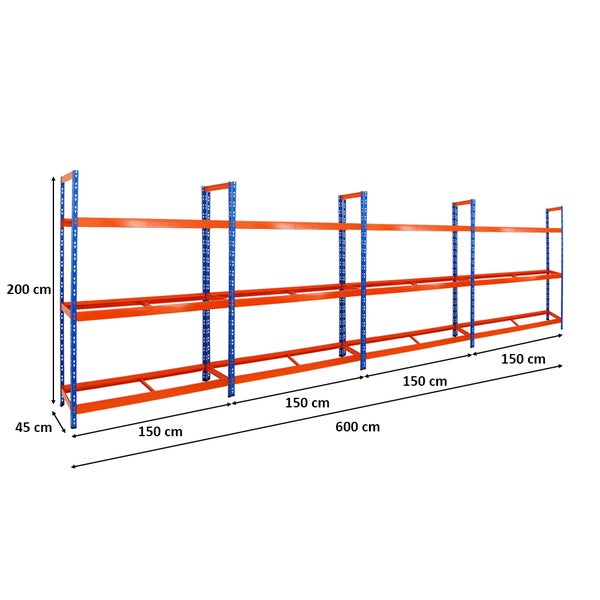 PROREGAL Mega Deal 4x Reifenregal Tiger XL HxBxT 200 x 150 x 45 cm Bis Zu 72 Reifen Blau-Orange