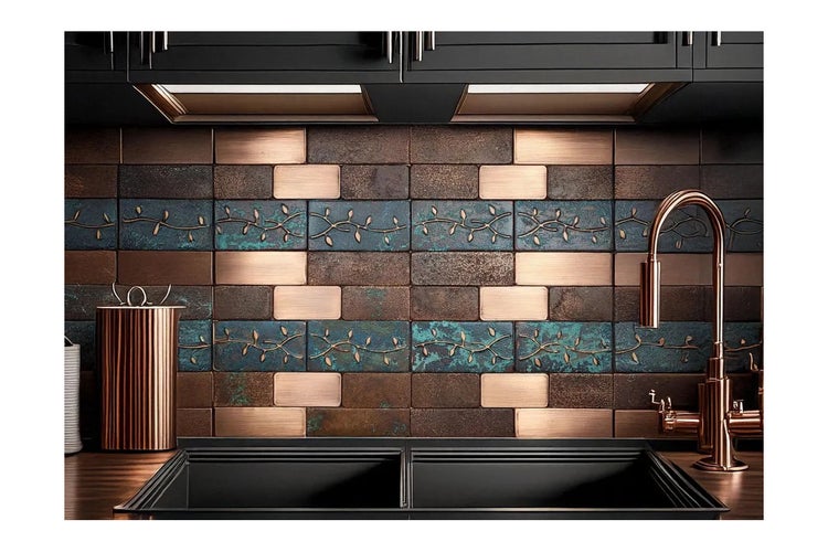 Küchenszene mit Spüle, Armatur und Mosaikfliesen als Spritzschutz