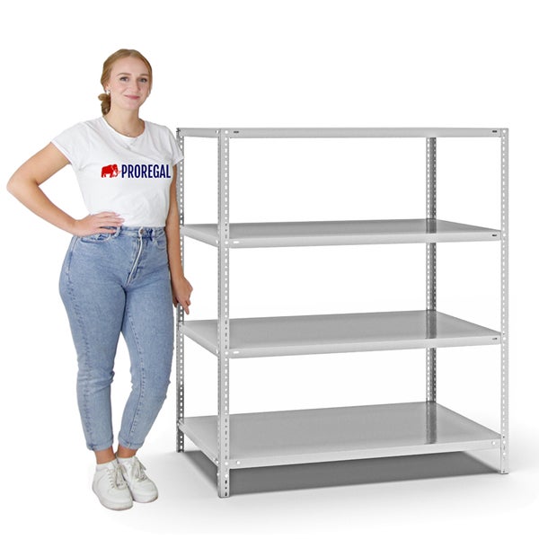 PROREGAL Fachbodenregal Schraubsystem Light-Duty Grundregal HxBxT 150 x 130 x 80 cm 4 Ebenen Fachlast 125 kg Beidseitig Nutzbar Lichtgrau
