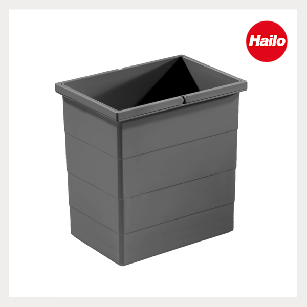 Hailo Abfalleimer aus Kunststoff, rechteckig, anthrazit, für Mülltrennsysteme. Hailo Logo.