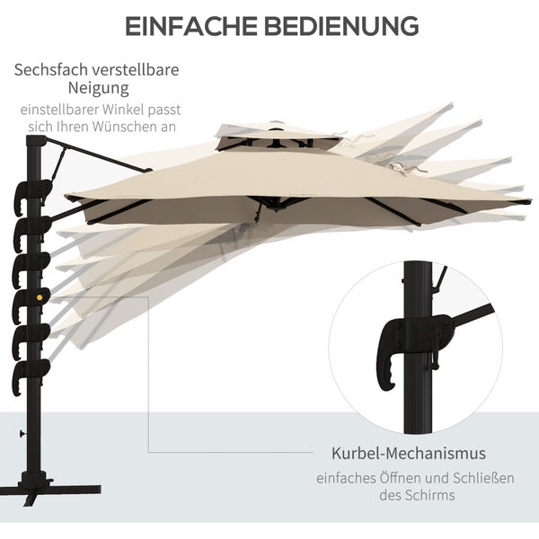 Grossschirm 294cm x 294cm x 270cm, Aluminium Khaki