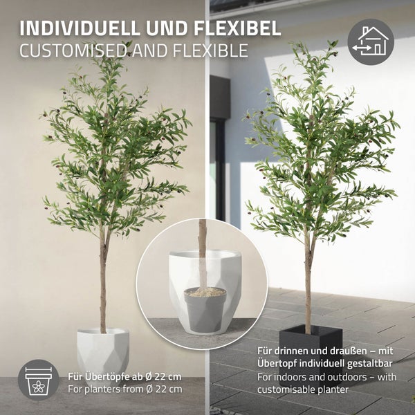 ML-Design Künstlicher Olivenbaum 210 cm, Künstliche Pflanzen groß, Kunstpflanze mit Naturholzstamm und Früchten, Fake Plastikpflanzen im Topf für Indoor Outdoor, Kunstbaum wie echt für Wohnzimmer Büro