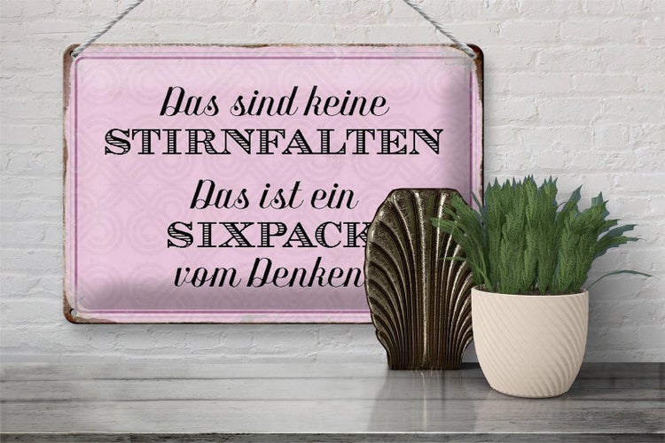 Blechschild Spruch 30x20cm keine Stirnfalten ist Sixpack
