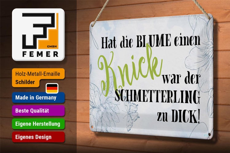 Blechschild Spruch 30x20cm hat Blume Knick Schmetterling