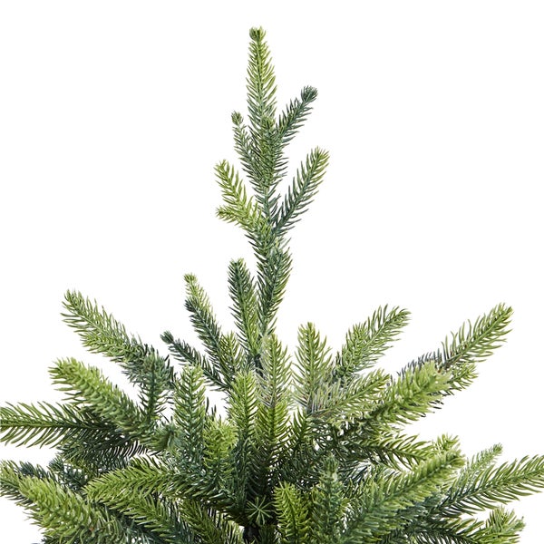 91 cm hoher Desktop-Weihnachtsbaum mit Dekoration auf einem Tisch
