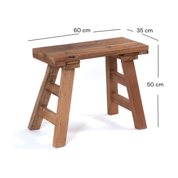 Hocker aus Holz mit den Maßen 60 cm Länge, 35 cm Breite und 50 cm Höhe