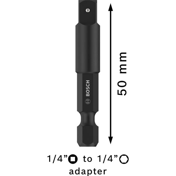 Bosch Adapter von 1/4-Zoll-Vierkant auf 1/4-Zoll-Sechskant, 50 mm