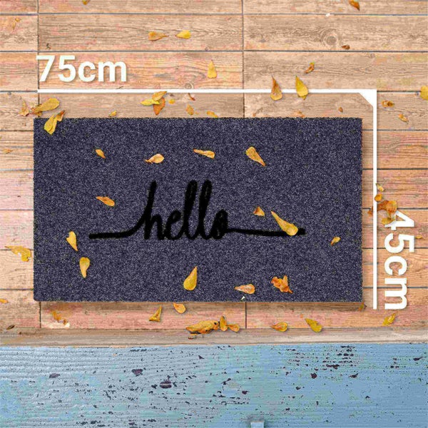 Fußmatte mit der Aufschrift Hello und den Maßen 75 mal 45 Zentimeter.