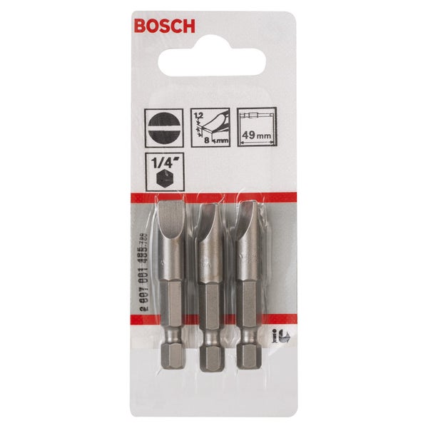 Bosch 3x Schrauberbit Extra-Hart, S 1,2 x 8,0, 49 mm - 2607001485