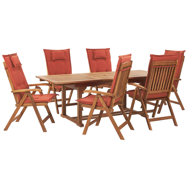 Gartenmöbel Set 6-Sitzer JAVA inkl. Kissen Akazienholz Dunkelrot