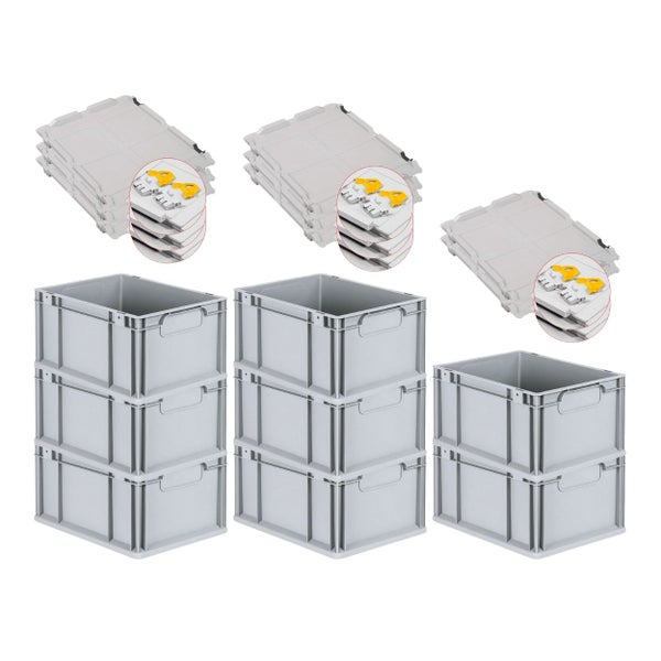 PROREGAL Spar Set 8x Eurobox Nextgen Economy Mit Scharnierdeckel & Gelben Schiebeschnappverschlüsse Griffe Geschlossen HxBxT 22 x 30 x 40 cm 20 Liter