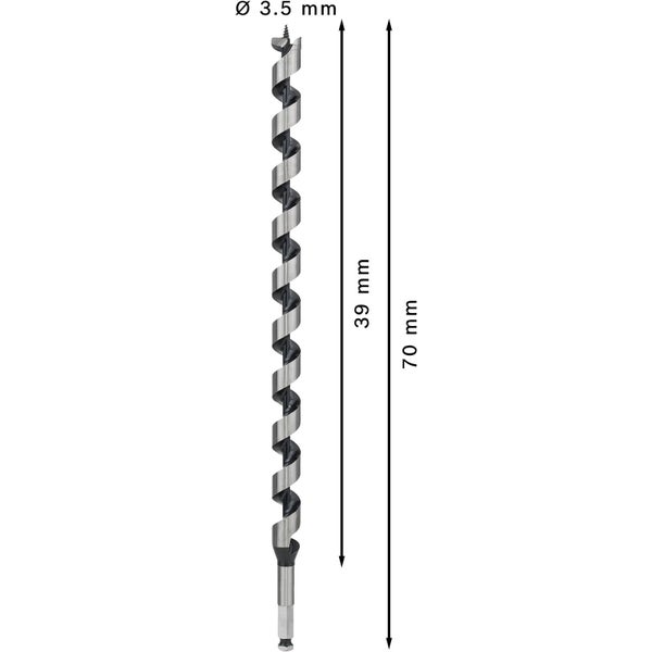 Holzbohrer mit einem Durchmesser von 3,5 mm und einer Länge von 70 mm