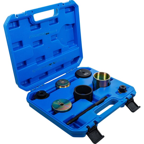 BGS technic Werkzeugsatz zum Ein- und Auspressen von Lagern in einem blauen Werkzeugkoffer