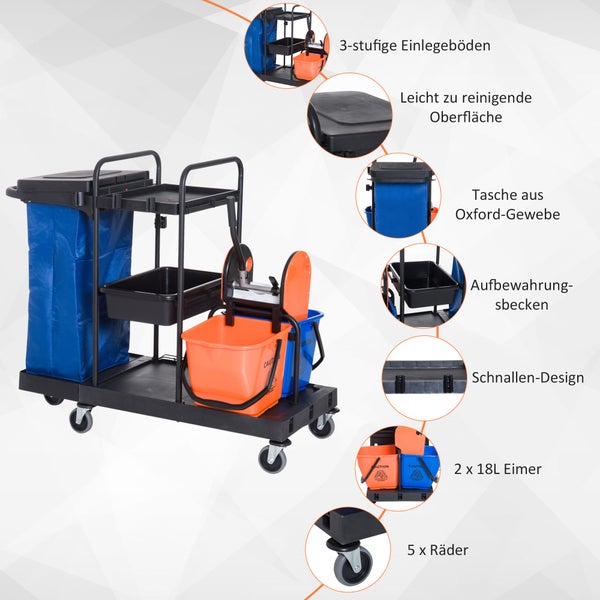 HOMCOM Putzwagen, 111 × 63,3 × 103 cm, PP, Schwarz+Blau
