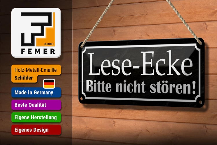 Blechschild Spruch 27x10cm Lese-Ecke bitte nicht stören Dekoration