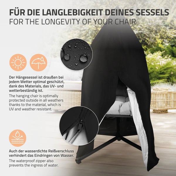 ML-Design Hängesessel Abdeckung mit Reißverschluss und Kordelzug, 190x115 cm, Wasserdicht, Winddicht, UV-Beständig, Schwerlast Reißfest Oxford Gewebe, Hängestuhl Hängekorb Schwingsessel Schutzhülle