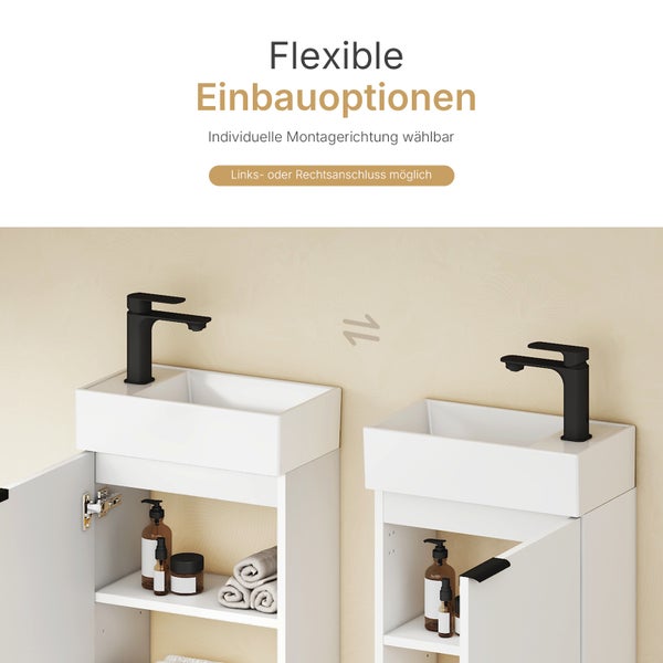 EMKE Waschbecken mit Unterschrank 417×240×646 mm, Badmöbel-Set mit Soft-Close, Türgriff, 2-fach verstellbarem Einlegeboden, Wandmontage, beidseitig montierbar,  Waschtisch-Set, Weiß