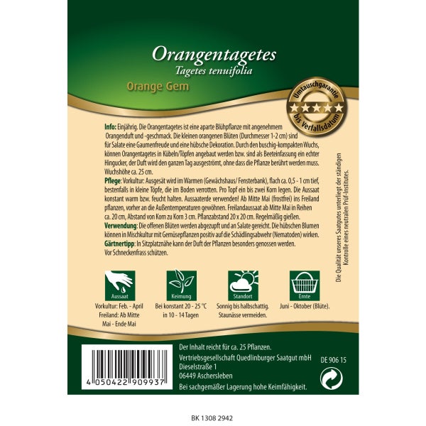 Orangen-Tagetes Orange GEM Samen von Quedlinburger SAATGUT