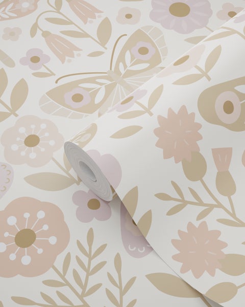 Tapetenrolle mit Blumen und Schmetterlingen Muster