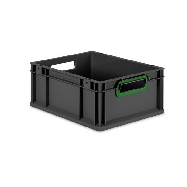 Eurobox NextGen Color, HxBxT 17x30x40cm, 16 Liter, Griffe grün offen, Schwarz, Eurobehälter, Transportbox, Transportbehälter, Stapelbehälter