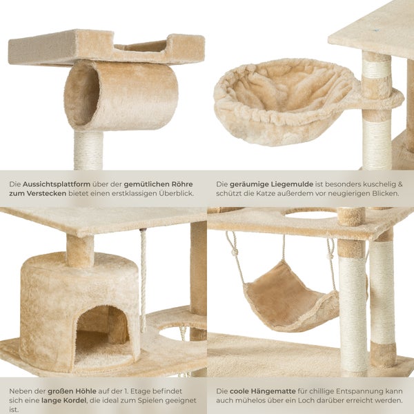 Kratzbaum tectake Marcel inklusive Treppe, Spielkordel und Kippschutz 141 cm beige