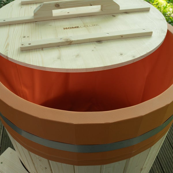 Home Deluxe - Cold Tub ARUM ⌀ 72 cm, Außenhöhe 100 cm, Nordische Fichte, inkl. Abdeckung und Treppe I Badefass Badetonne Eistonne