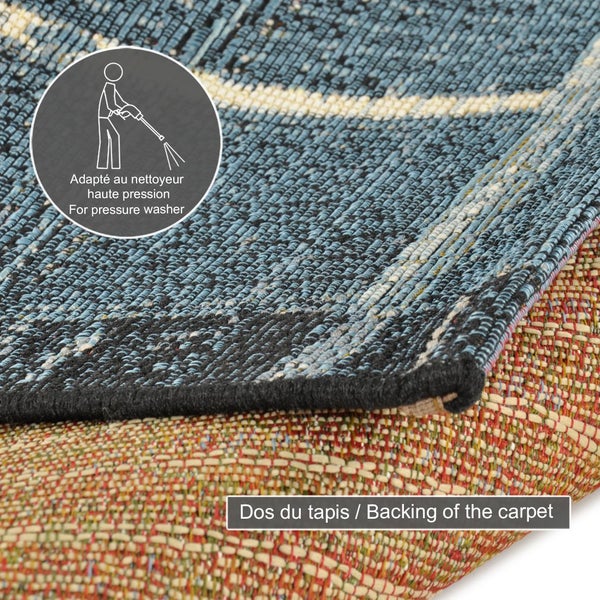 Gewebter Outdoorteppich mit abstrakten Muster Auora Blau 60x100 cm