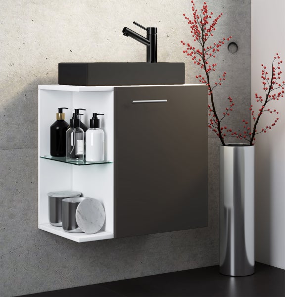 2-tlg Waschtisch Hausa Toilette schmal Schwarz