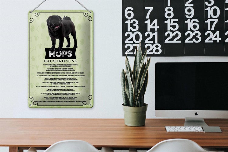 Blechschild Spruch 20x30cm Mops Hausordnung