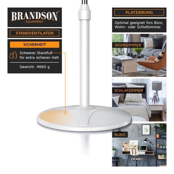 Brandson Standventilator, Standlüfter leise, Ventilator, höhenverstellbarer Standfuß, Neigungswinkel 30° verstellbar, inkl. Fernbedienung