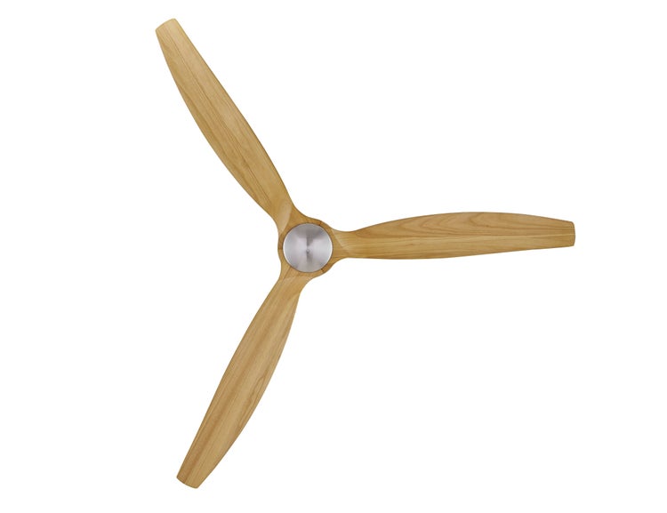 Deckenventilator mit drei Holzflügeln und zentralem Metallgehäuse