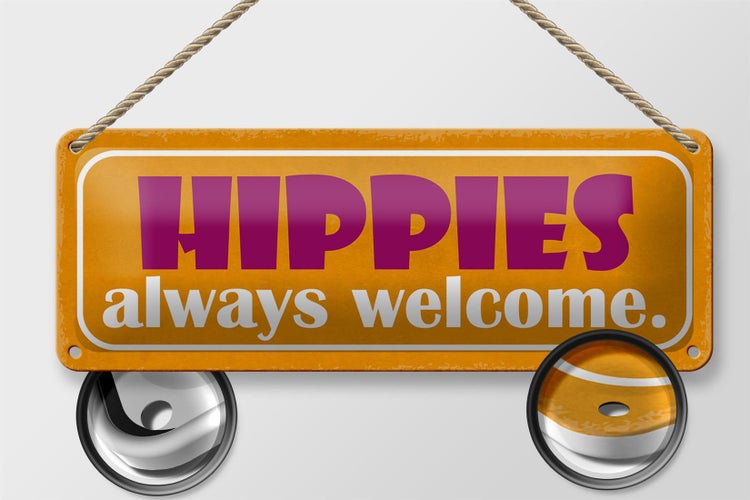 Blechschild Spruch 27x10cm Hippies always welcome Dekoration