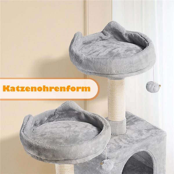 Katzenkratzbaum mit zwei Liegemulden und einem Spielhaus