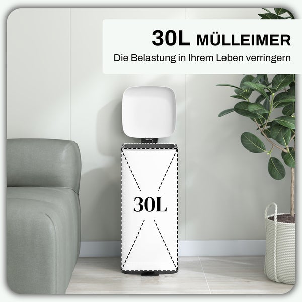 HOMCOM Mülleimer 30L Treteimer Kosmetikeimer Abfalleimer mit Deckel und Fußpedal, Müllbehälter mit Inneneimer, für Wohnzimmer, Büro, Metall, 28 x 35 x 63,5 cm