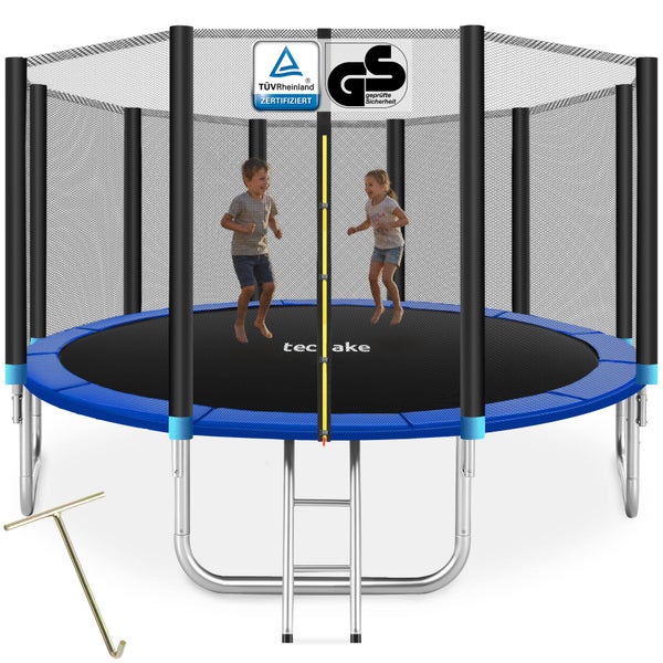 Tectake Gartentrampolin Set mit Sicherheitsnetz, Leiter, Randabdeckung und Federspanner, TÜV Rheinland zertifiziert und Geprüfte Sicherheit.