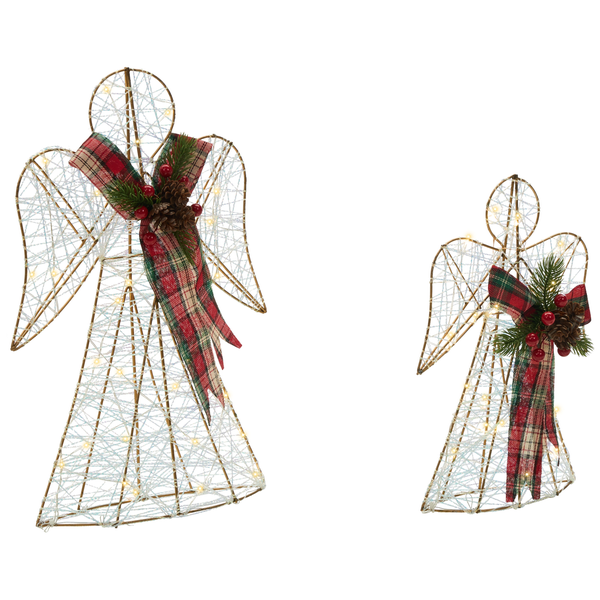 Zwei Engel-Weihnachtsfiguren mit LED-Beleuchtung und Schleife