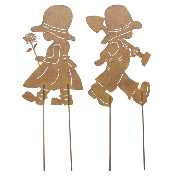 FRANK FLECHTWAREN | Gartenstecker Junge & Mädchen, 2er Set, METALL, H: 55 cm