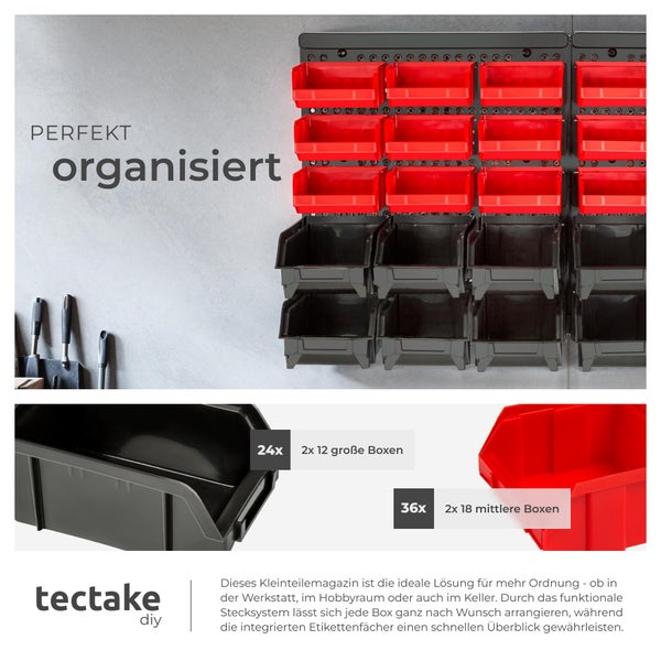 2er Set Wandregal Stapelboxen tectake  2 stabile Wandplatten mit je 64 x 38 x 17,5 cm 62-teilig schwarz