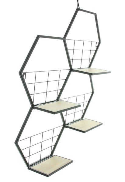 FRANK FLECHTWAREN | Wandregal Hexagon, METALL, HOLZ, 59 x13 x 73,5 cm