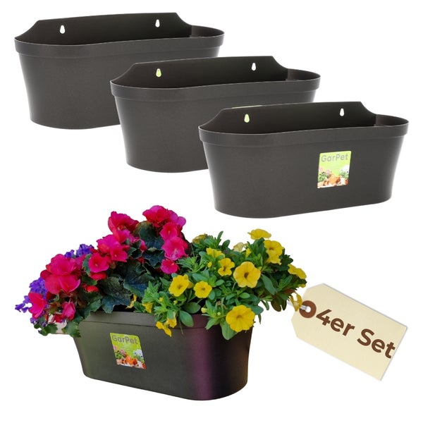 4x Wand Blumentopf im Set Wandblumentopf Wandtopf Pflanzgefäß Blumenkasten Outdoor Wandblumenkasten Wandpflanztopf Wandampel Anthrazit