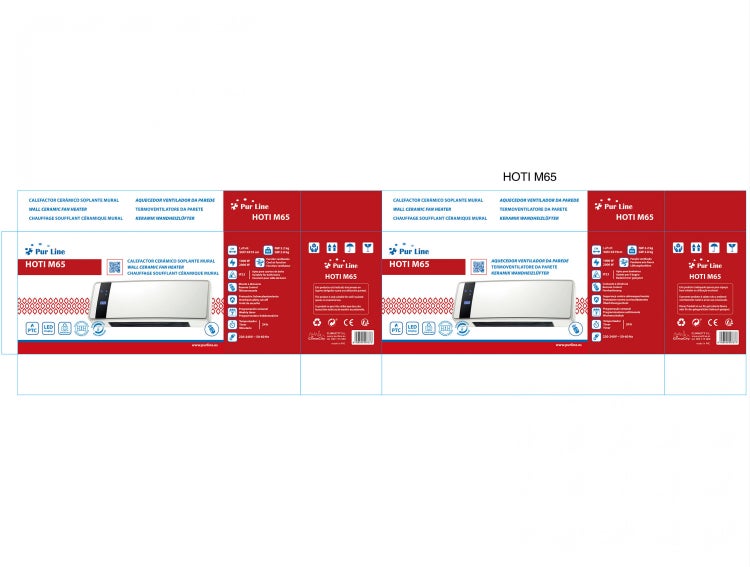 Verpackung eines Pur Line HOTI M65 Keramik Wandheizlüfters