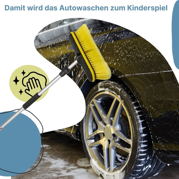 Autobürste mit Teleskopstiel reinigt ein Auto