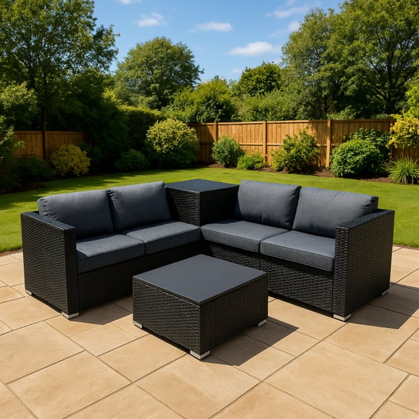 Rattan Modular 6-teiliges Möbelset – Schwarz
