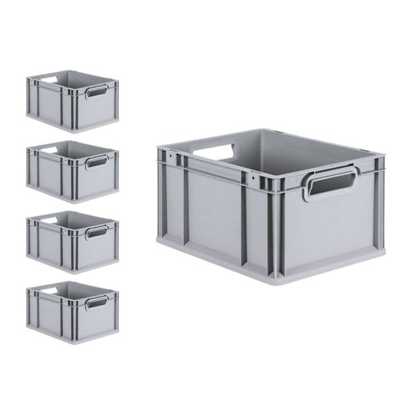 PROREGAL Spar Set 5x Eurobox Nextgen Economy Mit Scharnierdeckel & Schwarzen Schiebeschnappverschlüssen Griffe Offen HxBxT 22 x 30 x 40 cm 20 Liter